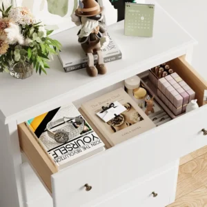 White Dresser 4 Drawer Dressers Chest of Drawers Modern Tall Dresser Wood Drawer Chest Storage Cabinet for Living Room - Image 6
