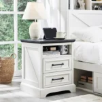 18" Farmhouse Nightstand with Charging Station,End Table with 2 Drawers Storage,Side Table