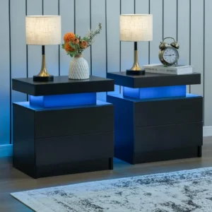 Nightstand Set of 2 LED Nightstand with 2 Drawers Bedside Table with Drawers for Bedroom Furniture Side Bed Table