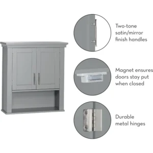 RiverRidge Somerset Two-Door Bathroom Storage, Gray Wall Cabinet, Grey, Set 1 - Image 5