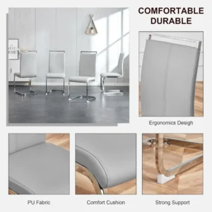 Dining Table, Round Glass, Tempered Glass Top and 4 Chairs with Seat and Sturdy Chrome Legs, 5-Piece Dining Table Set - Image 5