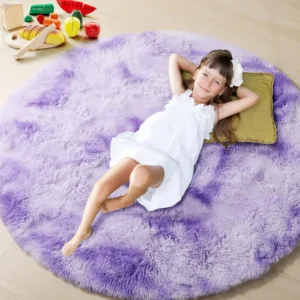 Tie-Dyed Purple Round Area Rug Soft Bedroom Circle Rugs Floor Mats for Kids Girls Teen Room, Kawaii Fluffy Plush Shaggy Carpet - Image 5