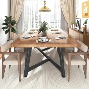 72" Large Solid Wood Dining Table 6FT Waterproof Rectangular Brown Kitchen Dinner Tables w/Adjustable Heavy Duty Metal Leg