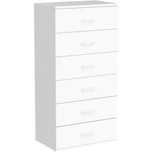6 Drawer Dresser White Dresser, 23.6L x 17.7W x 46.9H Inches Chest of Drawers with 6-Layer Modern Floor Storage Cabinet - Image 4
