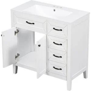 36" Bathroom Vanity with Sink, Wood White Bathroom Sink Cabinet with 3 Drawers and Doors, Wood Bathroom Vanity Set - Image 5