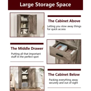 Bathroom Storage Cabinet with 2 Doors & 1 Drawer, Tall Bathroom Cabinet with 6 Shelves, for Bathroom, Living Room,Rustic Oak - Image 3