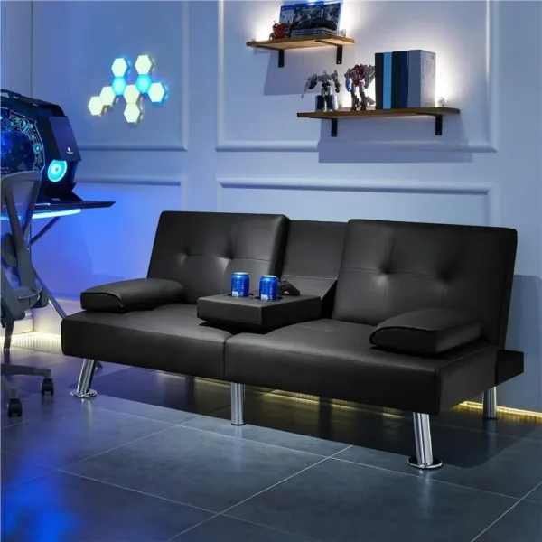 Sofa Bed Adjustmentsofa Double-sided Doublesofa Folding Sofa Bed Guestbed,cupholder,Bed Modern Artificial Leather Lounge Chair - Image 6