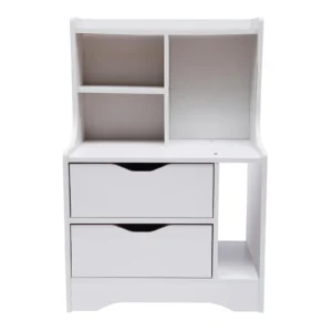 White 2 Drawers Dresser with Top Cabinet Storage Nightstand End Bedside Table Storage Cabinet Chest of Drawers with Open Shelf - Image 5