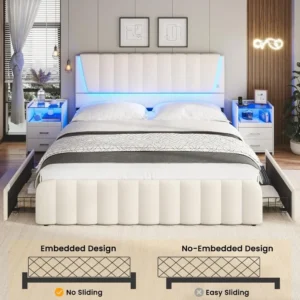 Full Size Bed Frame with Headboard and 4 Storage Drawers, Full Bed Frame with Led Lights & 2 USB Ports, Bed Frame - Image 4