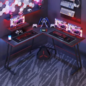 L Shaped Gaming Desk, 51 Inch Computer Corner Table with Large Monitor Stand & Carbon Fiber Surface , Black - Image 4