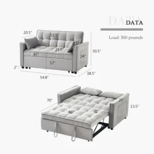 3-in-1 Convertible Sleeper Sofa Bed, Modern Pullout Couch Bed with Pull Out Bed, Adjustable Backrest, Loveseat Futon Sofa - Image 2
