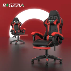 Bigzzia Gaming Chair with Footrest Gamer Chairs Ergonomic with Lumbar Cushion Headrest Chair Height Adjustable Office Chair - Image 2