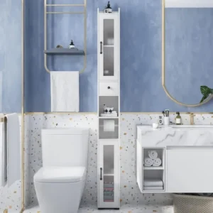 Bathroom Cabinet with Adjustable Shelf, Storage Cabinet for Small Space, Tall Cabinet with Retractable Toilet Paper Rod - Image 5