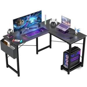 L Shaped Computer Desk Wood Corner PC Gaming Table with Side Storage Bag for Home Office Small Spaces - Image 4