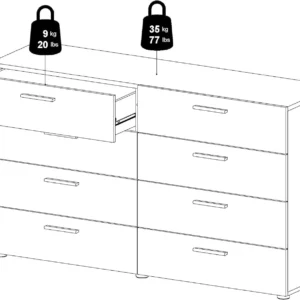 8 Drawer & Double Dresser, Freestanding Dresser, for Bedroom, 16"D x 55"W x 32"H, Black Woodgrain / Truffle - Image 5