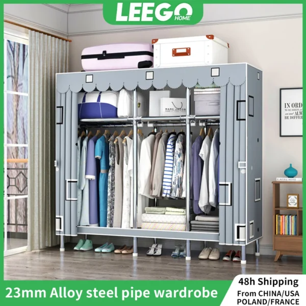LEEGOHOME Wardrobe 85/110/130/150/170x45CMx170CM Closet Wardrobe with 23MM Steel Pipe Bedroom Foldable Cloth Wardrobe