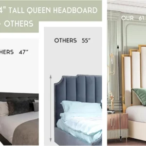 Queen Size Bed Frame and 61" Headboard, Upholstered Bed with Golden Plating Trim, Modern Platform Bed No Box Spring Needed,Cream - Image 5