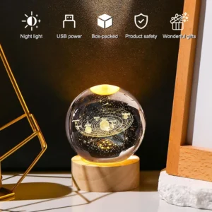 Luminous Crystal Ball LED Night Light Saturn Solar System 3D Moon Table Lamp USB Bedroom Atmosphere Lamp for Birthday Kid Gift - Image 2
