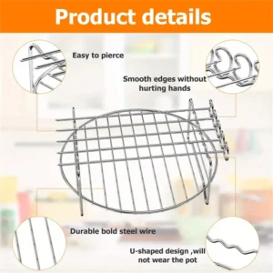 Air Fryer Stainless Steel Rack Tray&Steaming Racks Air Fryer Tools Baking Pan BBQ Gril Baking Cooker Accessories Cooking Tools - Image 3