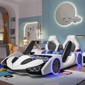 Factory Wholesale Double Creative Kids Car Bed Boy Cartoon Leather Single Bed with Guardrail Girl Children Racing - Image 2