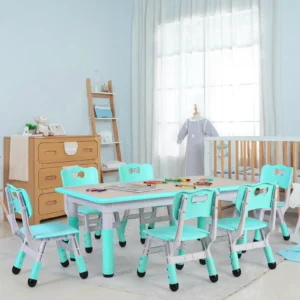 Rectangle Kids Table with 6 Chairs Set, Height Adjustable Toddler Multi Activity Table Set, Arts&Crafts Desk for Girls, 2-10 old - Image 4