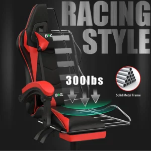 Bigzzia Gaming Chair with Footrest Gamer Chairs Ergonomic with Lumbar Cushion Headrest Chair Height Adjustable Office Chair - Image 4