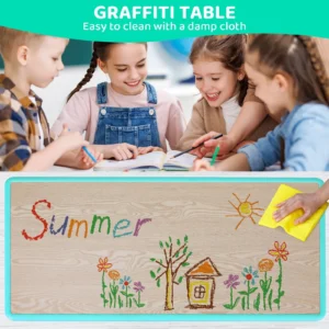 Rectangle Kids Table with 6 Chairs Set, Height Adjustable Toddler Multi Activity Table Set, Arts&Crafts Desk for Girls, 2-10 old - Image 6