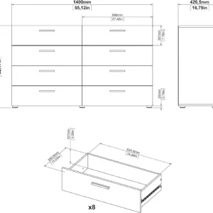 8 Drawer & Double Dresser, Freestanding Dresser, for Bedroom, 16"D x 55"W x 32"H, Black Woodgrain / Truffle - Image 4