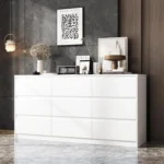 9 White Drawer Dressers, Modern Large Dresser for Bedroom Organize, Wooden Long Dresser with 9 Handle Free Drawers (63" W)
