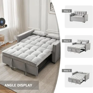 3-in-1 Convertible Sleeper Sofa Bed, Modern Pullout Couch Bed with Pull Out Bed, Adjustable Backrest, Loveseat Futon Sofa - Image 6