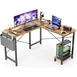 L Shaped Computer Desk Wood Corner PC Gaming Table with Side Storage Bag for Home Office Small Spaces - Image 3