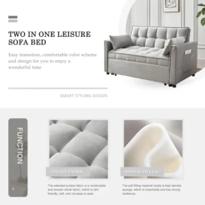 3-in-1 Convertible Sleeper Sofa Bed, Modern Pullout Couch Bed with Pull Out Bed, Adjustable Backrest, Loveseat Futon Sofa - Image 3