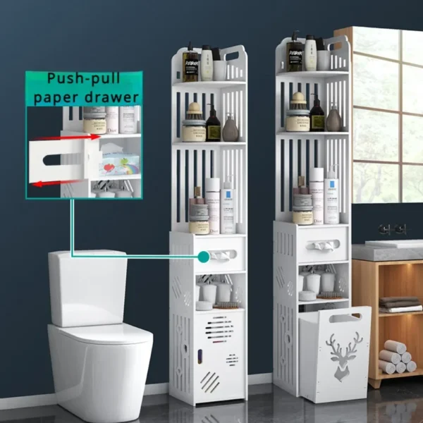 Floor Standing Bathroom Cabinet Multi-Layer Toilet Edge Cabinet Toilet Side Cabinet Storage Slot Storage Cabinet Waterproof - Image 2