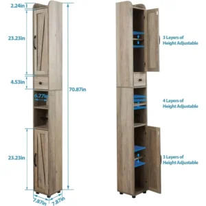 Bathroom Cabinet with Adjustable Shelf, Storage Cabinet for Small Space, Tall Cabinet with Retractable Toilet Paper Rod - Image 4