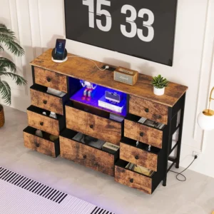 Dresser with Charging Station and LED Lights, Long for Bedroom TV Stand with 10 Drawers, Fabric Chest of Drawers, vanity desk - Image 5