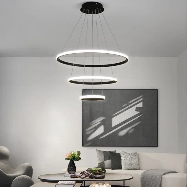 Modern Pendant Lamp Led Rings Circle Ceiling Hanging Chandelier Black Loft Living Dining Room Kitchen Indoor Lighting Fixture - Image 3