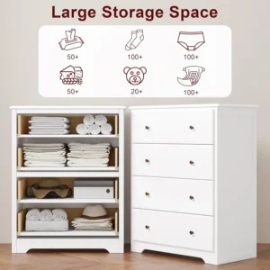 White Dresser 4 Drawer Dressers Chest of Drawers Modern Tall Dresser Wood Drawer Chest Storage Cabinet for Living Room - Image 5