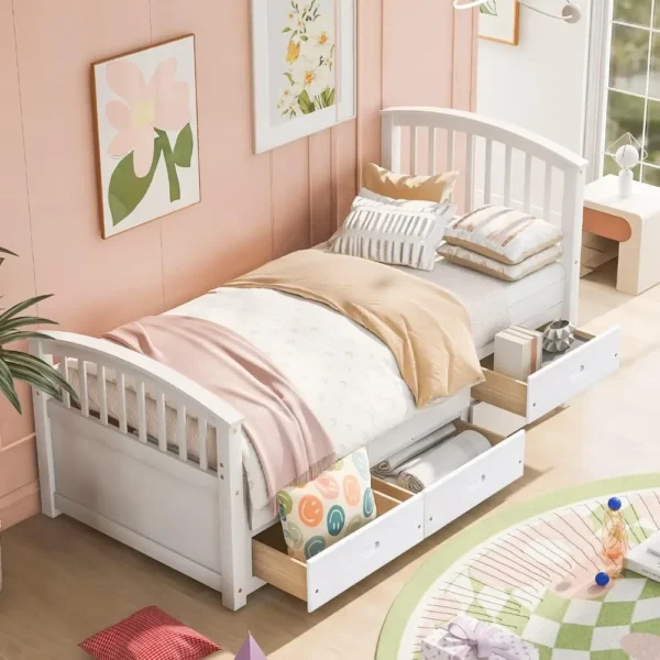 Twin Size Platform Storage Bed Solid Wood Bed with 6 Drawers bed furniture lit 2 personnes bedroom set furniture - Image 2