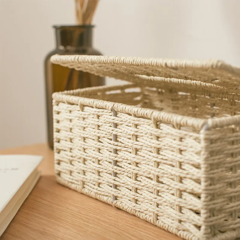 Rattan Tissue Box Vintage Napkin Holder Case Clutter Storage Container Cover Living Room Desk Decoration - Image 2