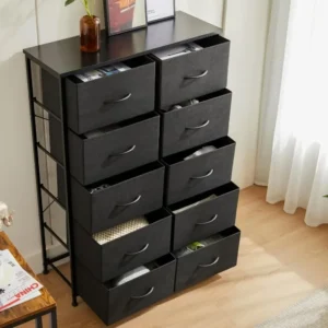 Dresser for Bedroom, Tall Storage Drawers, Fabric Storage Tower with 10 Drawers, Chest of Drawers with Fabric Bins, Sturdy Metal - Image 6