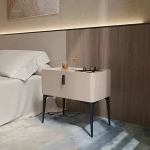 Modern Slate Nightstands Nordic Bedroom Bedside Table with drawer Wood Leather Storage Side Cabinet Light Luxury Home Furniture