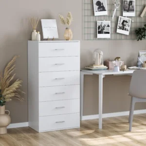 6 Drawer Dresser White Dresser, 23.6L x 17.7W x 46.9H Inches Chest of Drawers with 6-Layer Modern Floor Storage Cabinet - Image 3