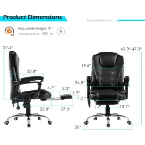 Ergonomic Reclining Office Chair, Heat & Massage High Back Desk Chair w/Retractable Footrest, Executive Swivel Leather Chair - Image 3