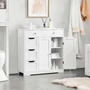 Bathroom Free-Standing Floor Cabinet, Practical Storage Cabinet with 4 Drawers and 2 Doors for Kitchen, Entrance Area - Image 5