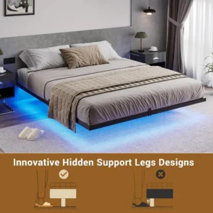 Floating California King Size Bed Frame with LED Lights Metal Platform Bed No Box Spring Needed Easy To Assemble California King - Image 3