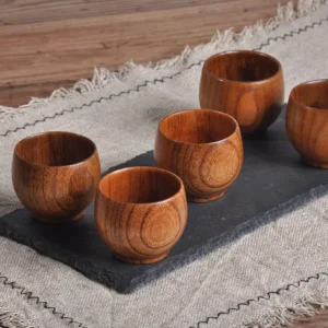 Wooden Tea Set Cup Wood Coffee Tea Beer Juice Milk Water Mug Handmade Natural Home Kitchen Bowls - Image 2