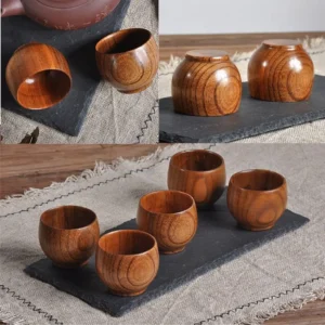 Wooden Tea Set Cup Wood Coffee Tea Beer Juice Milk Water Mug Handmade Natural Home Kitchen Bowls