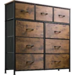 9-Drawer Dresser, Fabric Storage Tower for Bedroom, Hallway, Closet, with Fabric Bins, Steel Frame, Wood Top, Easy Pull Handle