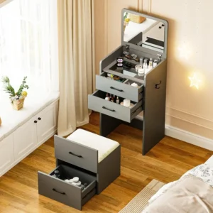 3 in 1 Vanity Desk ,Small Make Up Vanity Set with Visible Glass Desktop,Compact Makeup Vanity ,Cushioned Tool,Dressing Table - Image 6