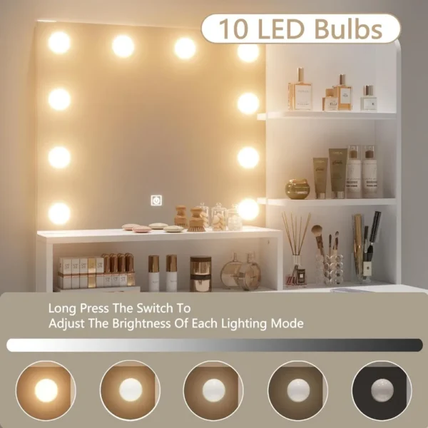 Vanity Desk with LED Lighted Mirror, Makeup Vanity Table Set with 6 Drawers, 3 Color Lighting Modes Brightness Adjustable Hidden - Image 3